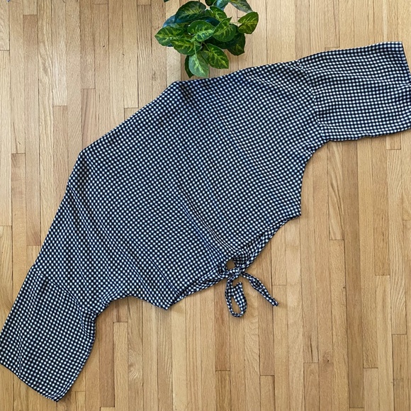 Topshop Dolman Sleeve Black & White Gingham Tie Front Cropped Top Size 8 - Picture 10 of 10